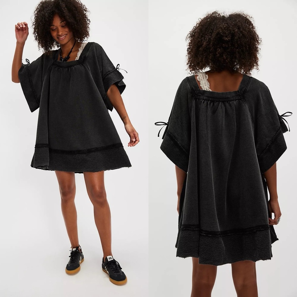 Free People Black Short Smock Mini Dress